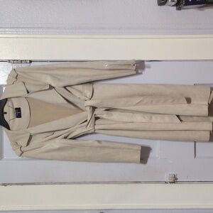 Tahari Beige Faux Suede Leather Lightweight Belted Trench Coat Large